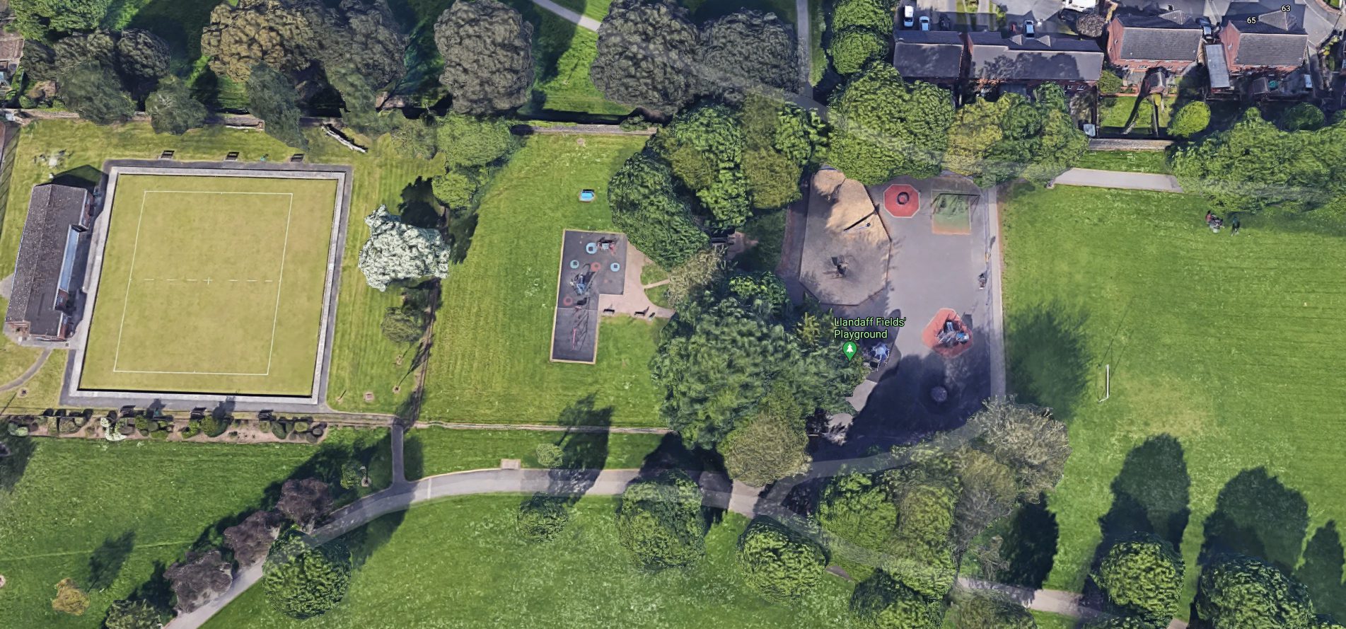Birds eye view of Llandaff Fields play area