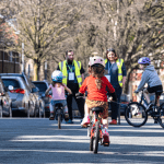 Children cycling in the street